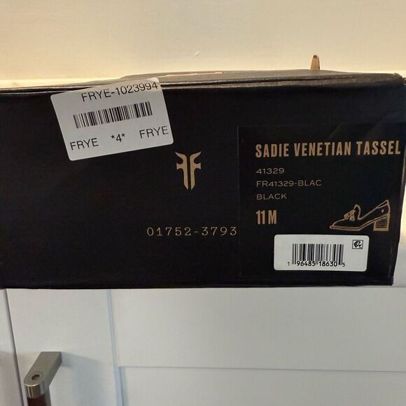 NWT  Frye Suede Leather Sadie Venetian Tassel Block Heel Loafers Black Size 11M - Picture 8 of 8